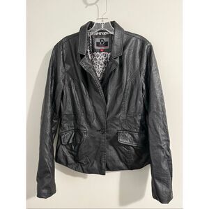 Dollhouse Faux Leather Jacket Women’s Large Black Moto Blazer Leopard Lining